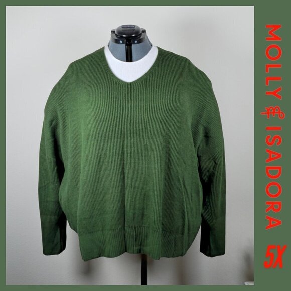 Molly & Isadora Green Ribbed V-Neck Pullover Sweater 5X (EUC) - Picture 1 of 9